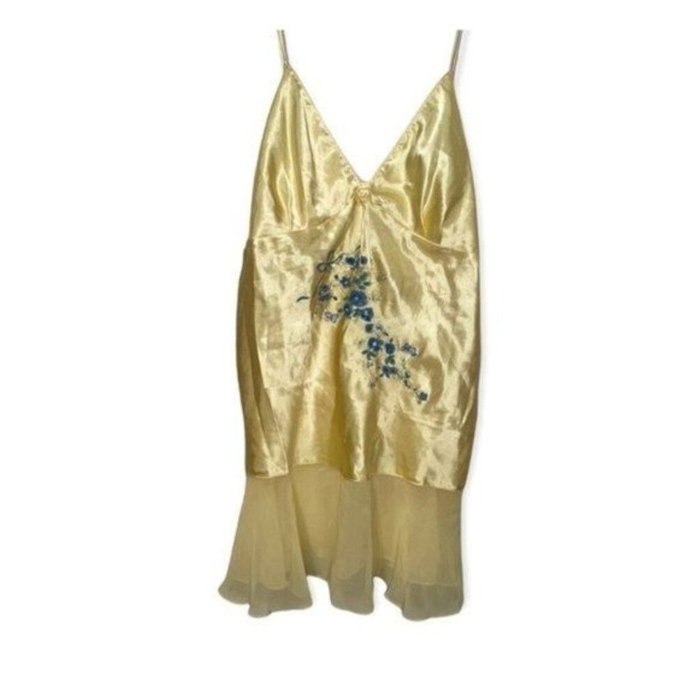 New Vintage 2000s y2k yellow handpainted butterfly yellow rose babydoll lingerie